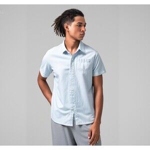 Linen Marc Anthony Slim Fit Cotton Blend Sky Blue Short Sleeve Button down Sz S